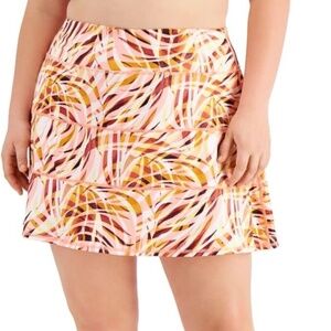 Ideology Women's Plus Size Printed Tiered Skort Active Skirt Swirl Peachberry 1X